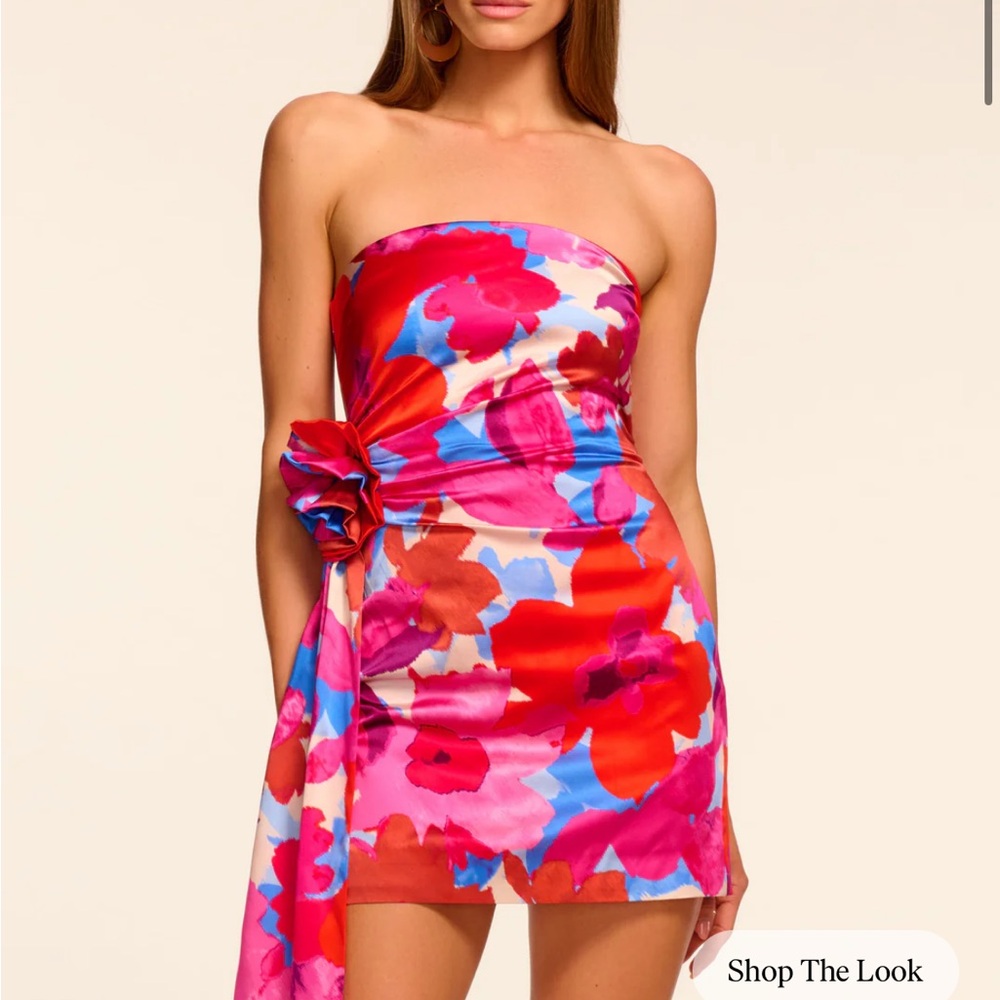 Ramy Brook Strapless Floral Dress in Red and Blue